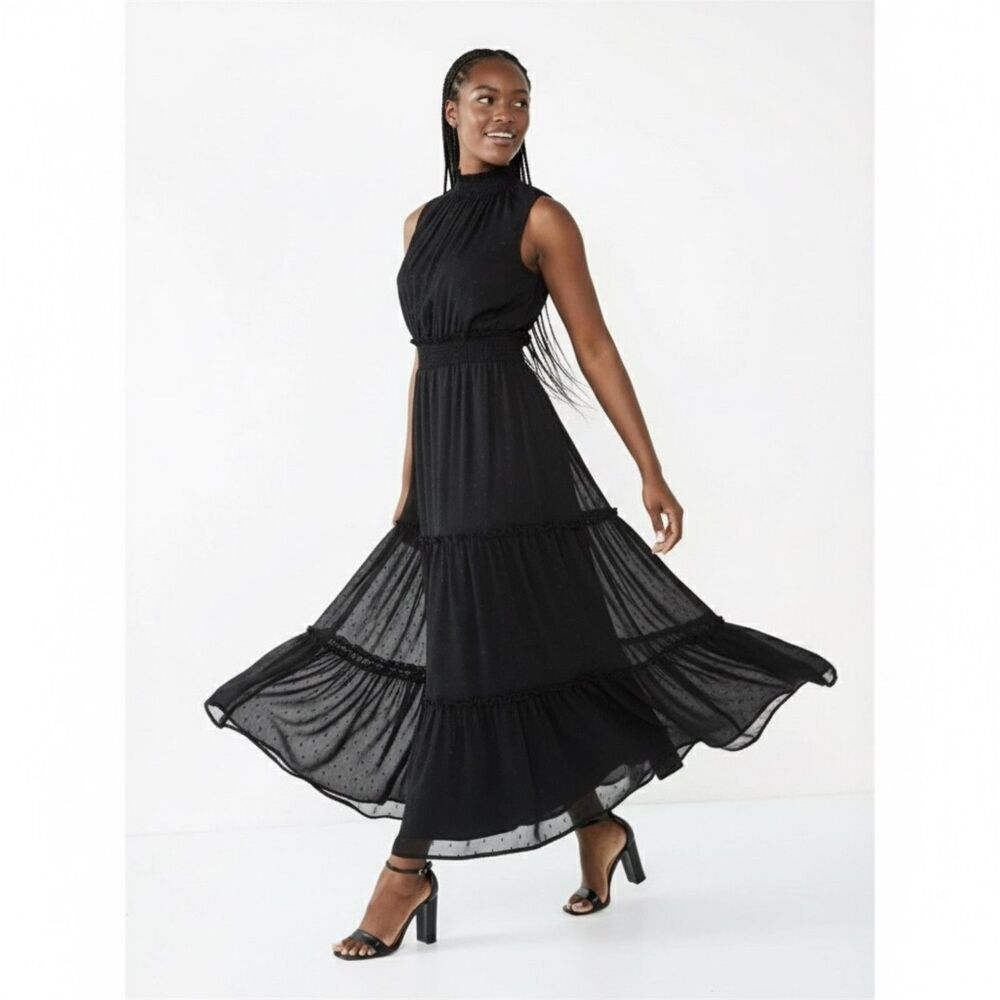 Draper James Women's Sleeveless Shine Clip Dot Maxi Black Dress XS